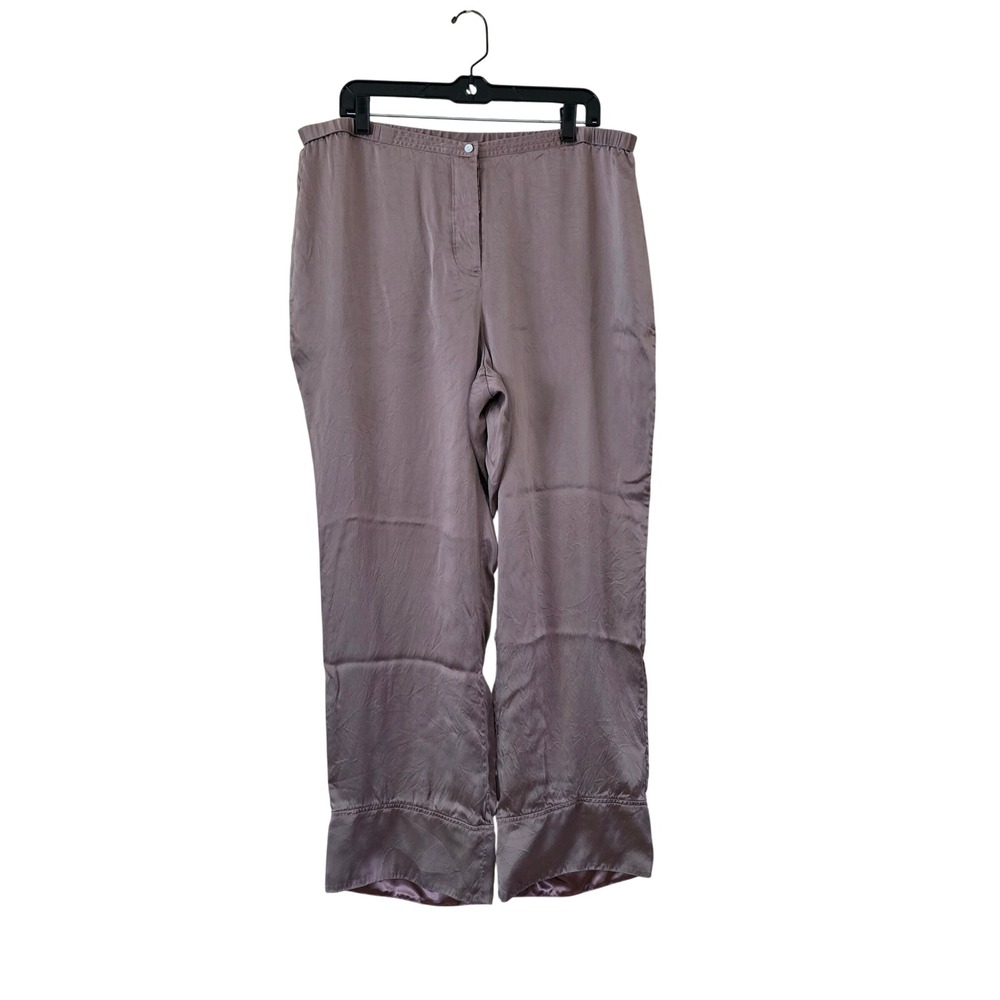 Soft Surroundings Mauve Taupe 100% Silk Straight Leg Pants XL 24962
